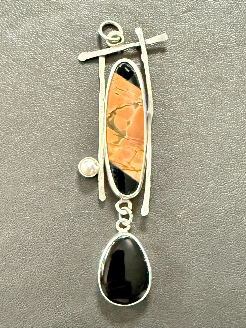 Signed Sterling Picasso Jasper Onyx Pendant